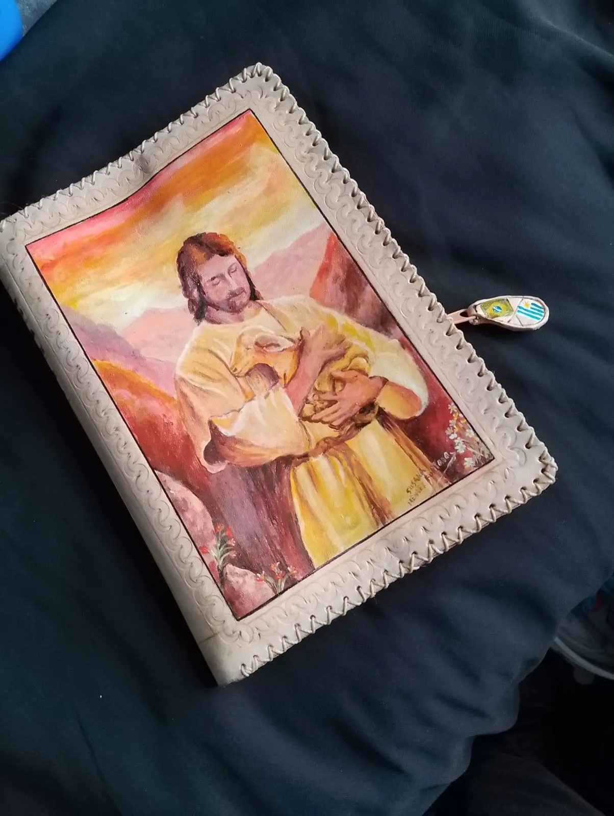 Tapa para El Libro de Mormón en Cuero | Pintada y Pirograbada a Mano