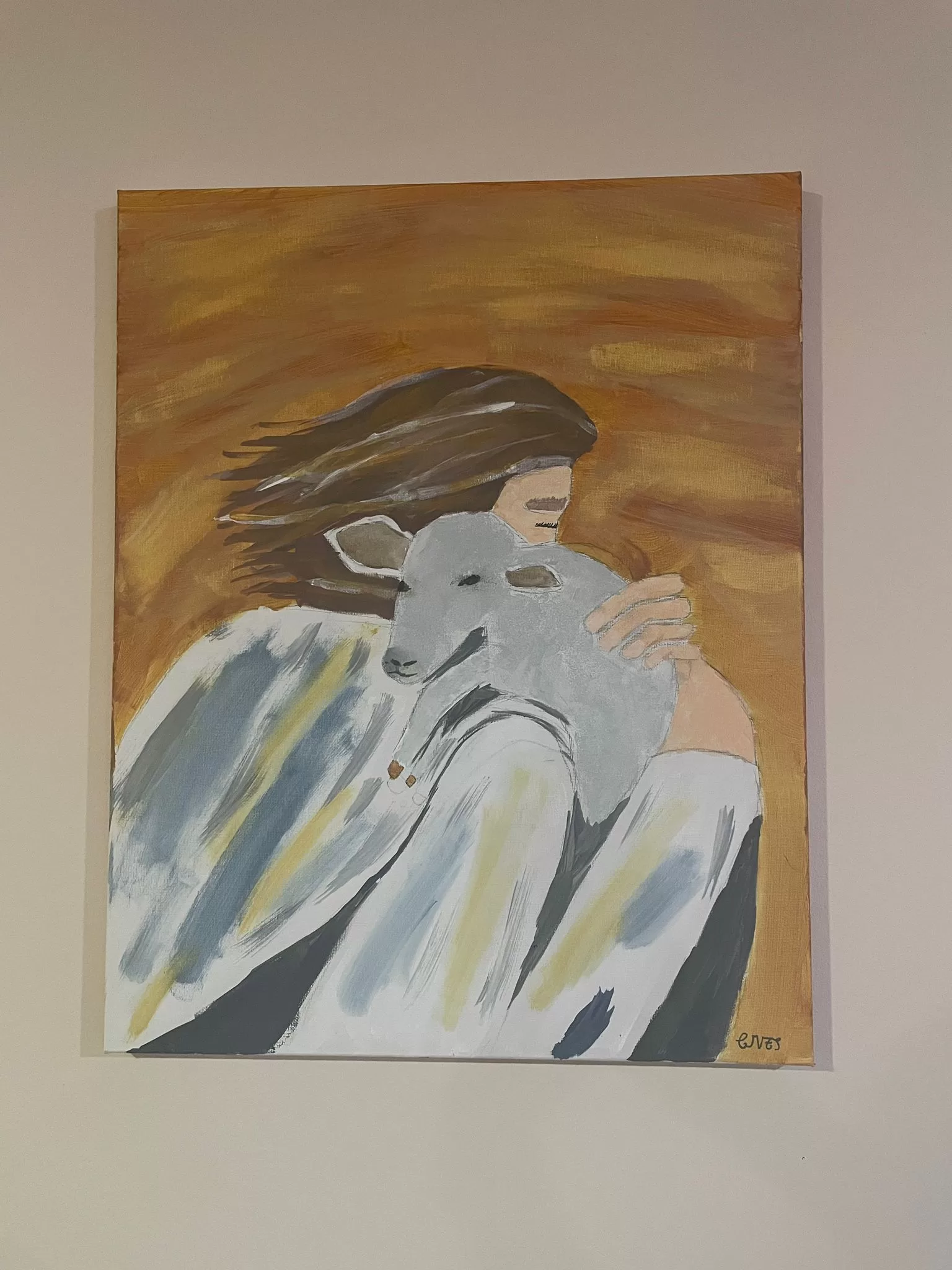 "Él Nos Protege" | Pintura Original Acrílico sobre Lienzo — 50x40 cm