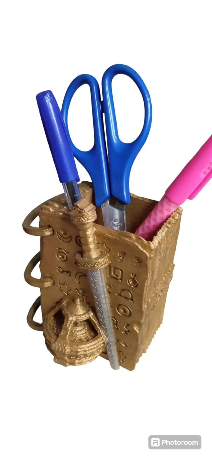 Portalápices Planchas de Oro con Espada de Labán y Liahona | Personalizable | Impreso en 3D