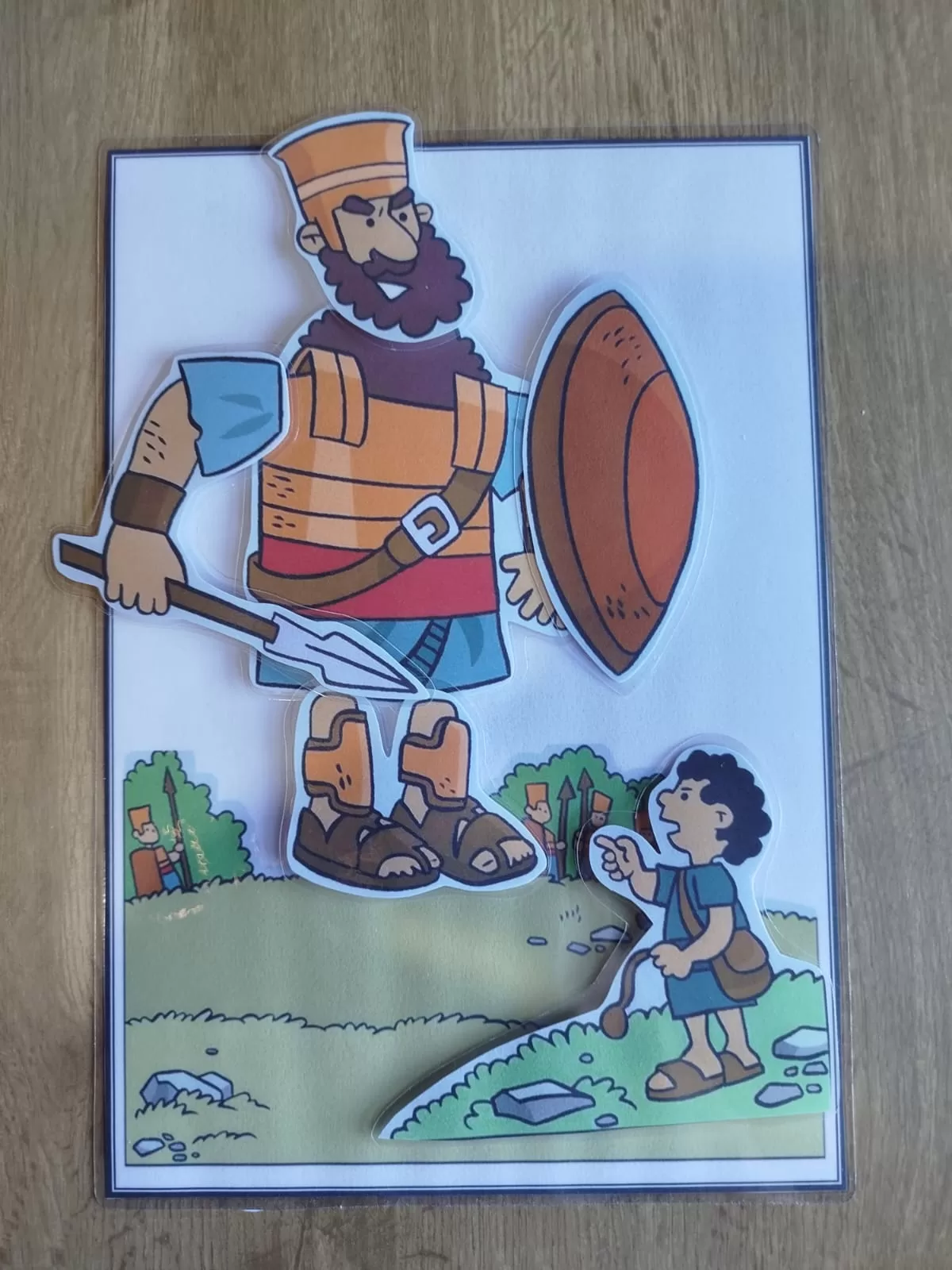 Escenario Didáctico de David y Goliat con Velcro | Puzzle Plastificado para Niños
