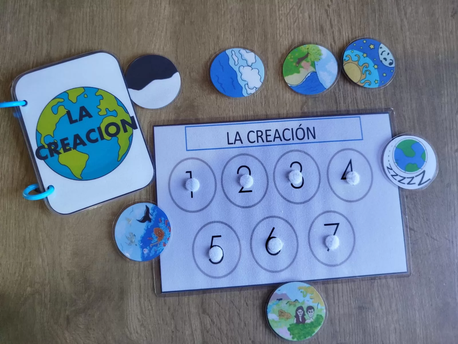Kit Didáctico de la Creación | Librito y Tablero con Velcro para Niños